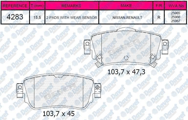 BESER 4283 Fren Balatasi Arka Wva 25965 Qashqai 14-> Kadjar 15->